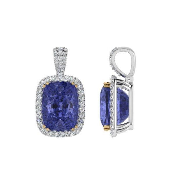 Sapphire Cushion and Diamond Halo Pendant - Thenetjeweler
