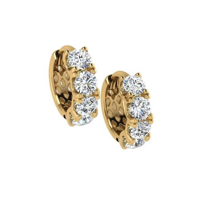 14k Gold Huggie Diamond Hoop Earrings - Thenetjeweler