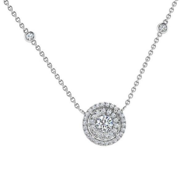 Double halo diamond pendant necklace - Thenetjeweler