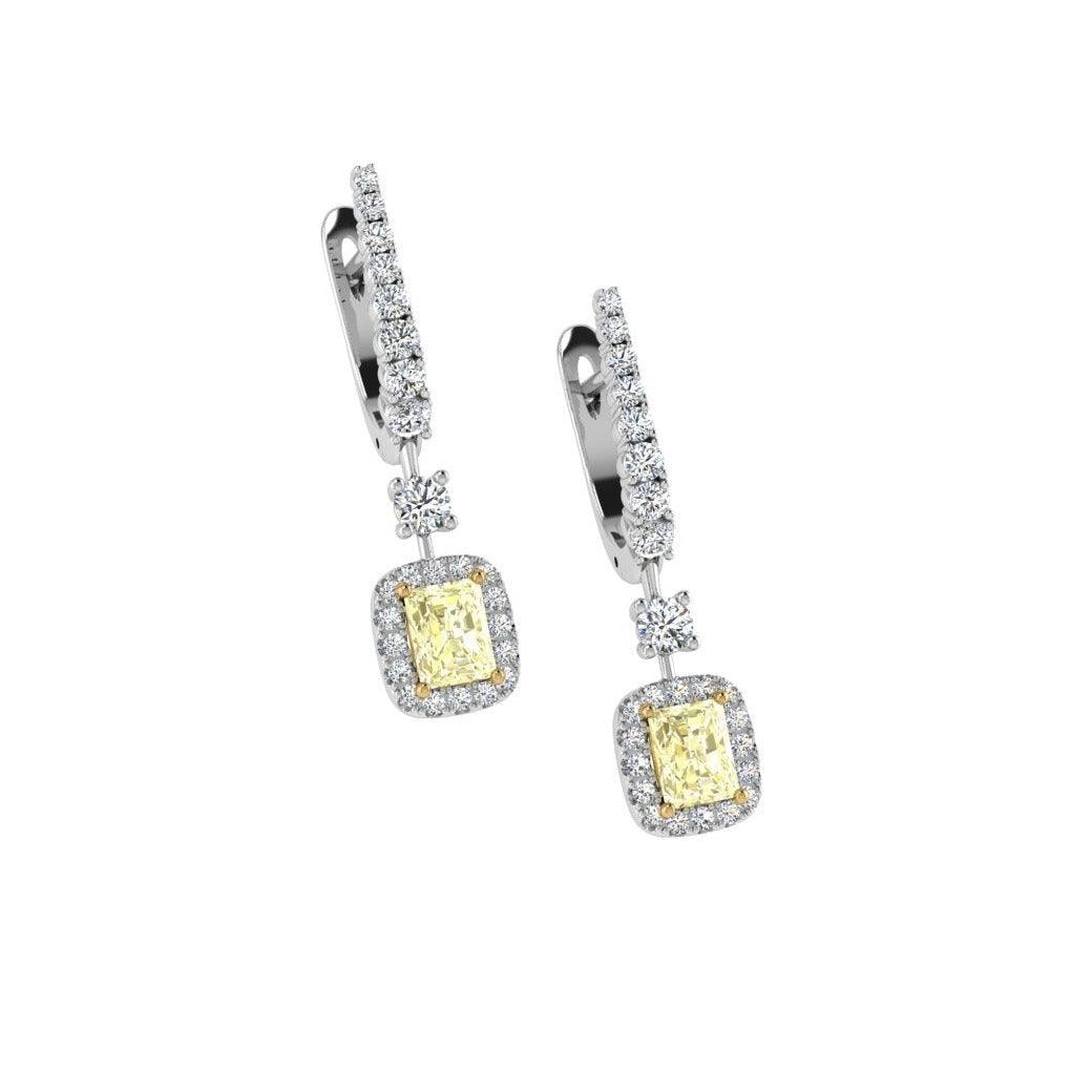Radiant Cut Yellow and White Diamond Earrings - Thenetjeweler