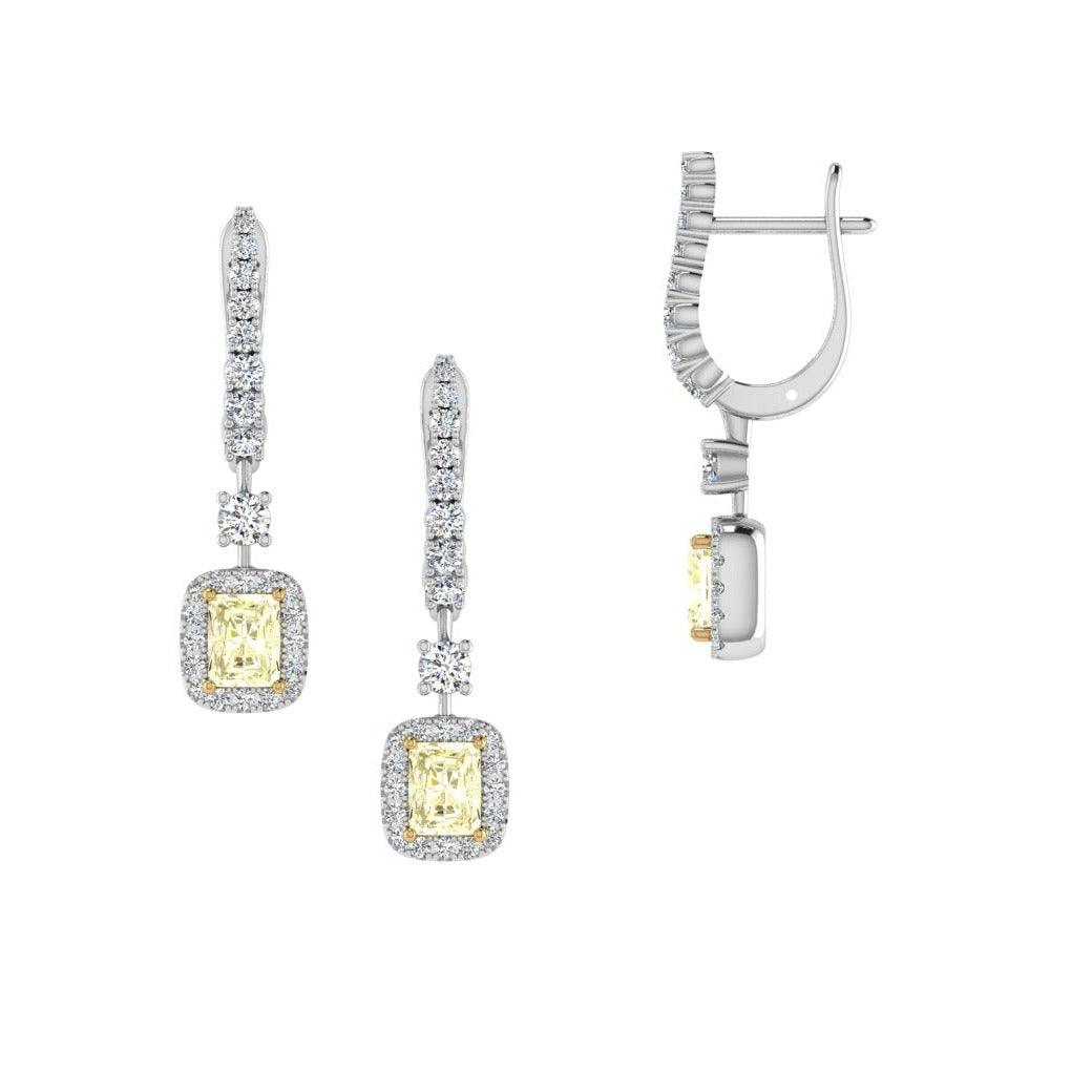 Radiant Cut Yellow and White Diamond Earrings - Thenetjeweler