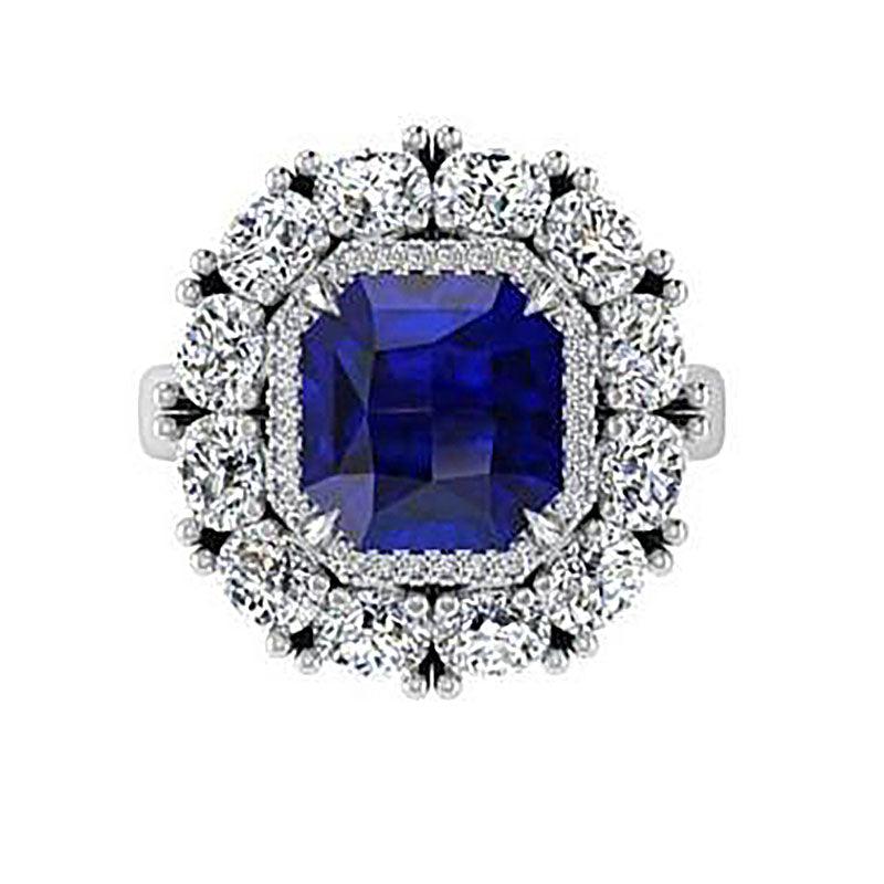 Asscher Cut Sapphire and Diamond Ring - Thenetjeweler