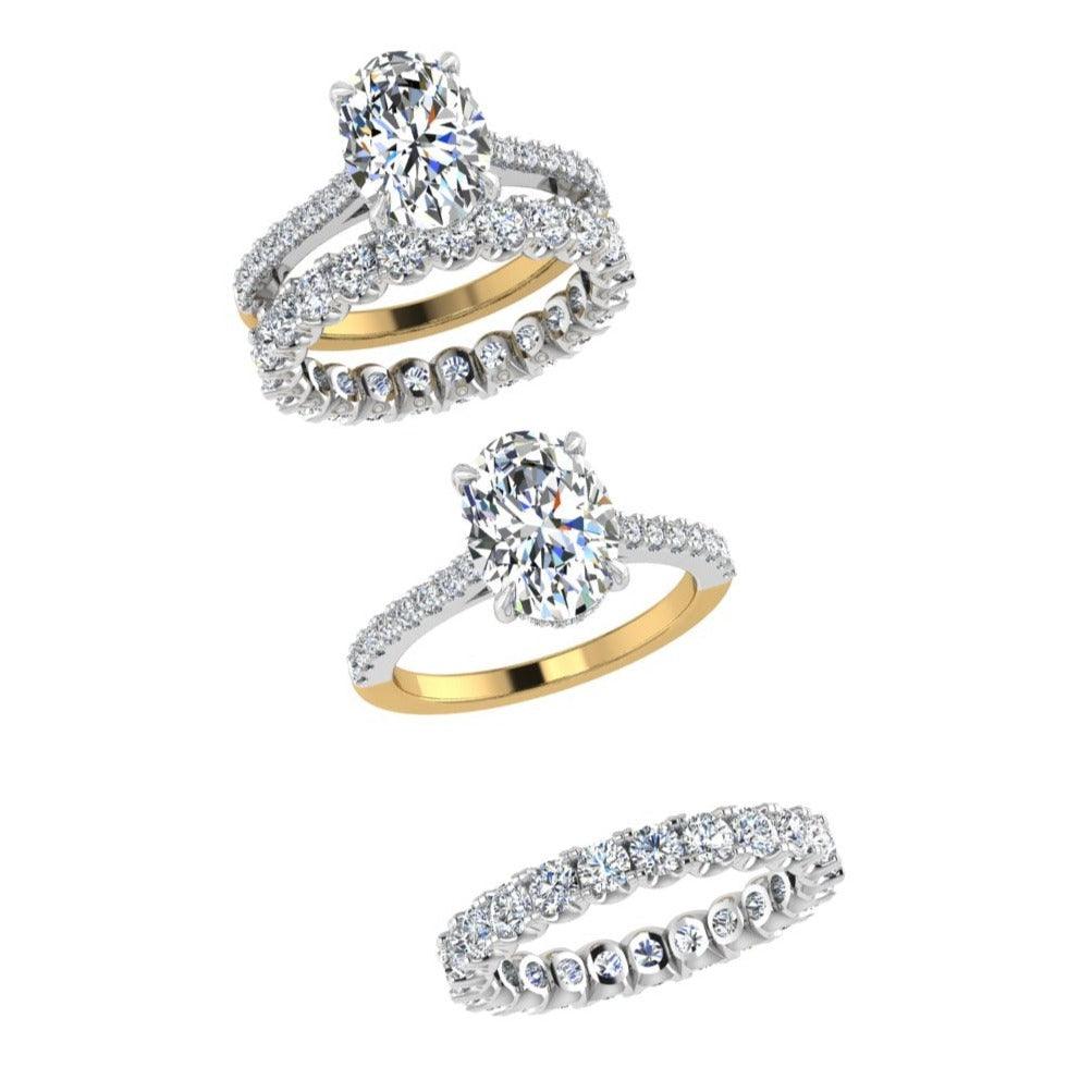 Bridal Set Solitaire Ring and Diamond Wedding Band in 14k 2-Tone Gold