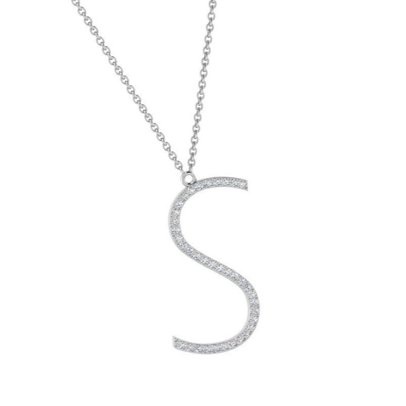 Diamond S Initial Pendant - Thenetjeweler