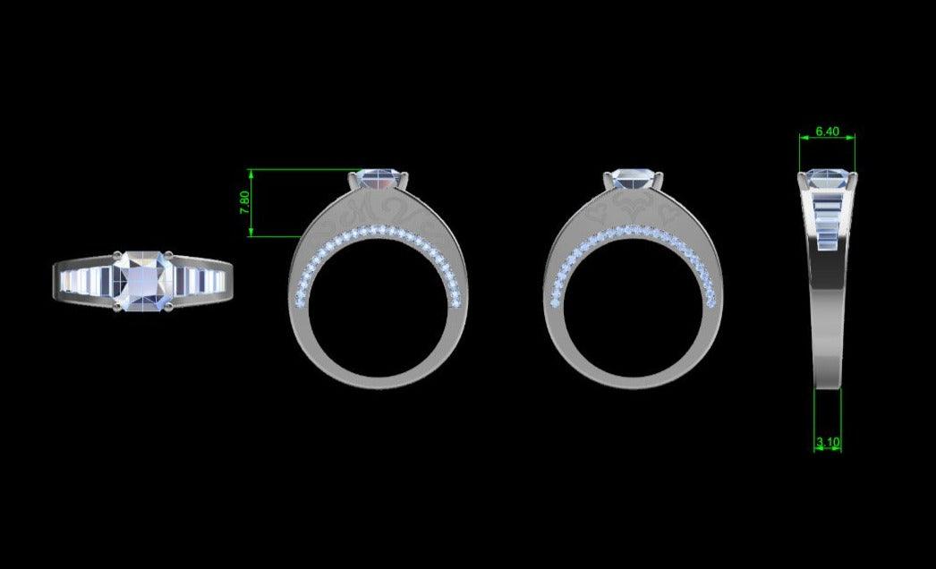 Baguette and round diamonds Engraved Ring - Thenetjeweler