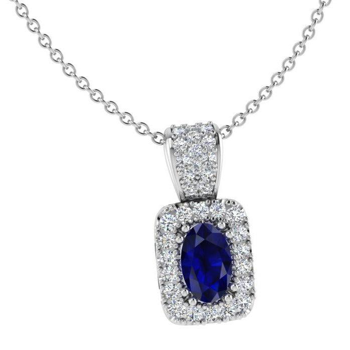Sapphire and Diamond Halo Pendant Version 2 - Thenetjeweler