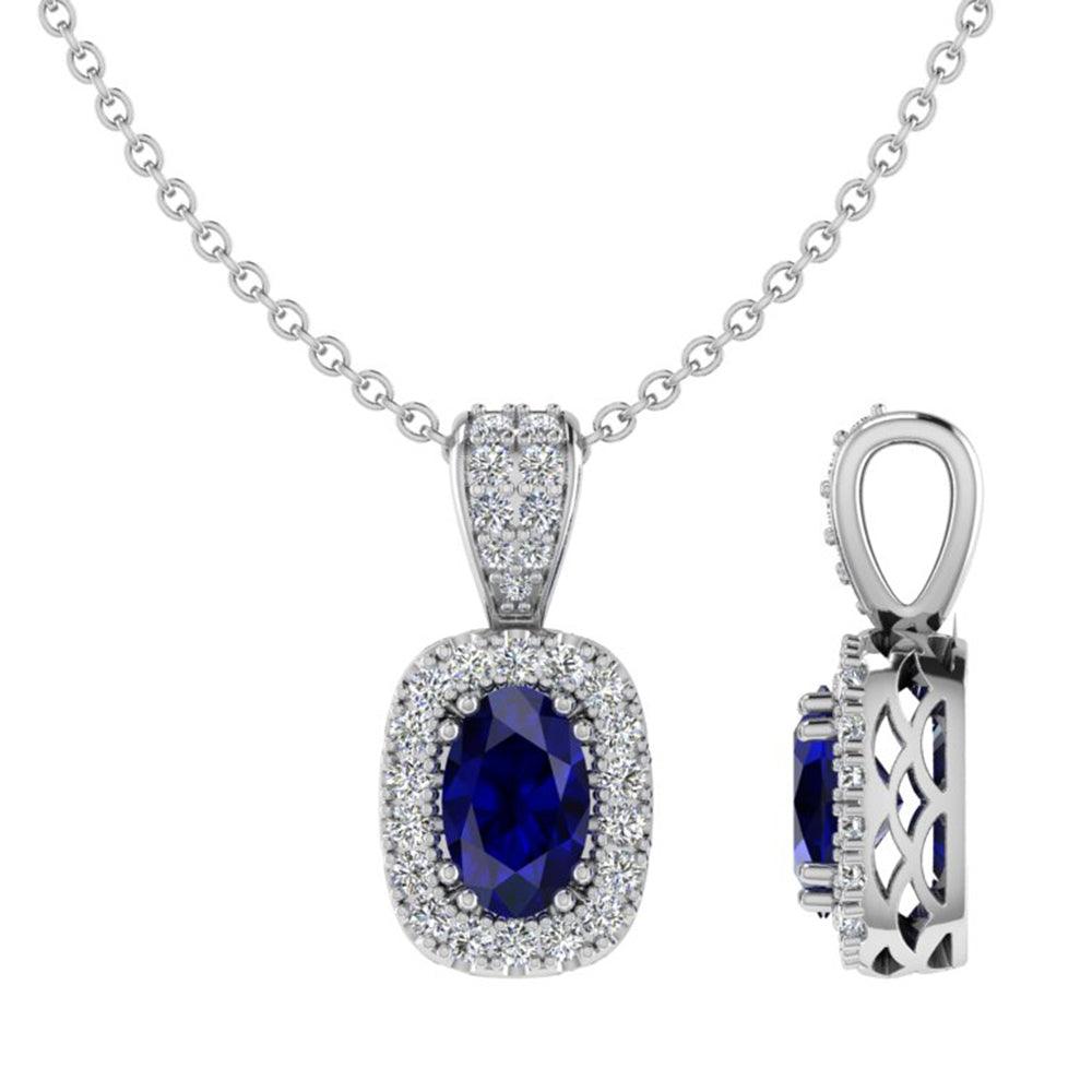 Sapphire and Diamond Halo Pendant - Thenetjeweler