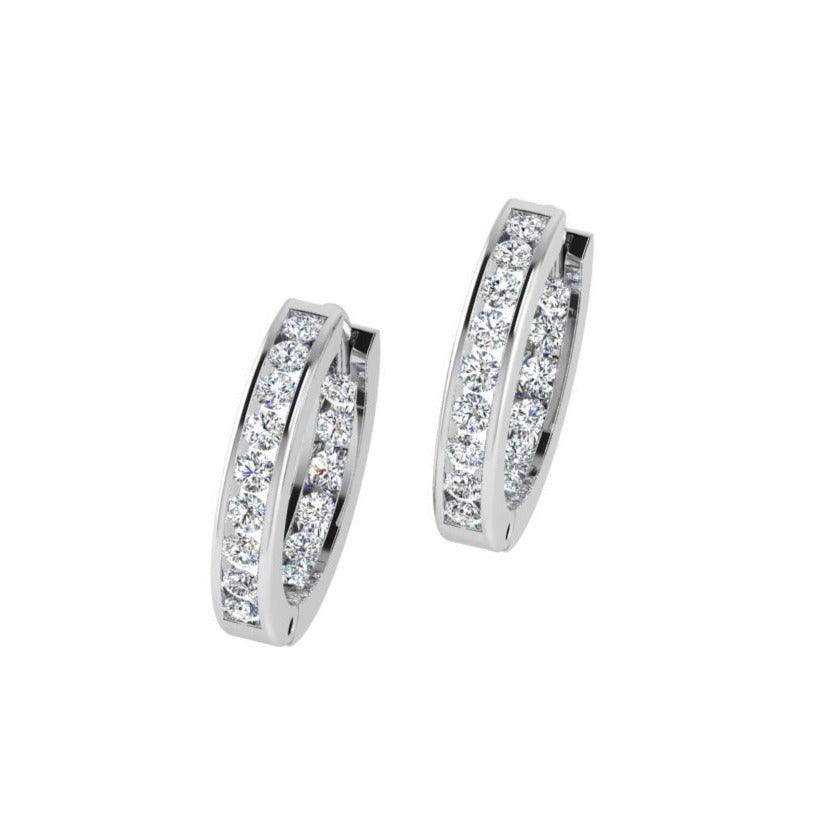14K Gold Inside Out Channel Set Diamond Hoop Earrings - Thenetjeweler