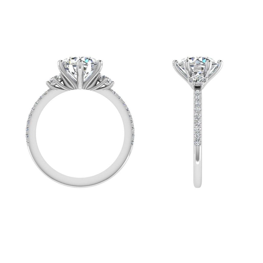 Round Diamond 3 Stone Engagement Ring - Thenetjeweler