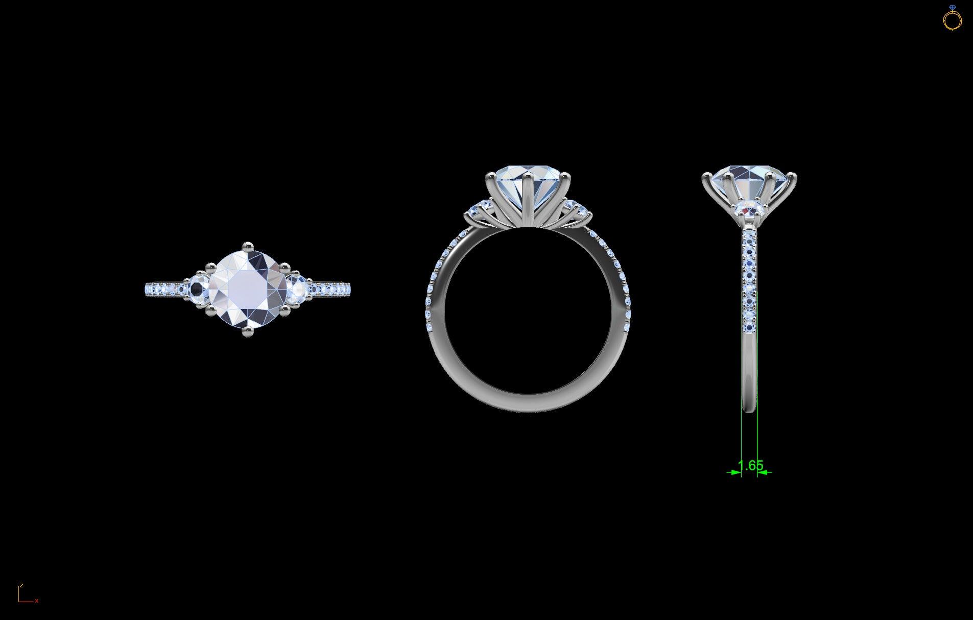Round Diamond 3 Stone Engagement Ring - Thenetjeweler