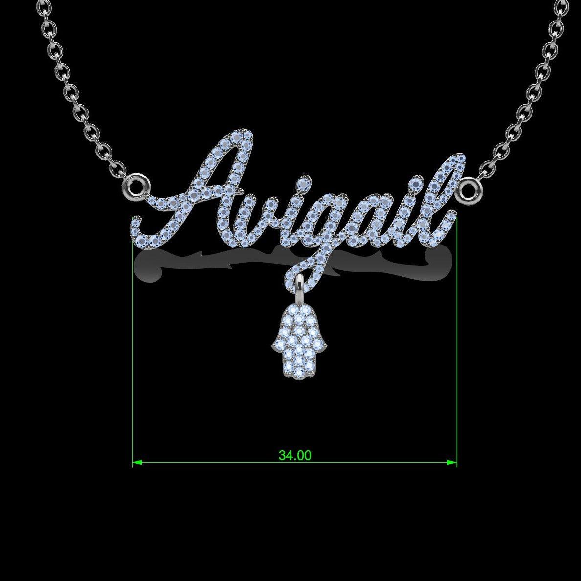 Personalized Diamond Name Necklace With Hamsa - Thenetjeweler