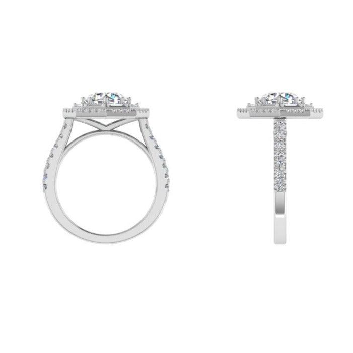 Octagonal Baguette and Round Double Halo Diamond Engagement Ring - Thenetjeweler