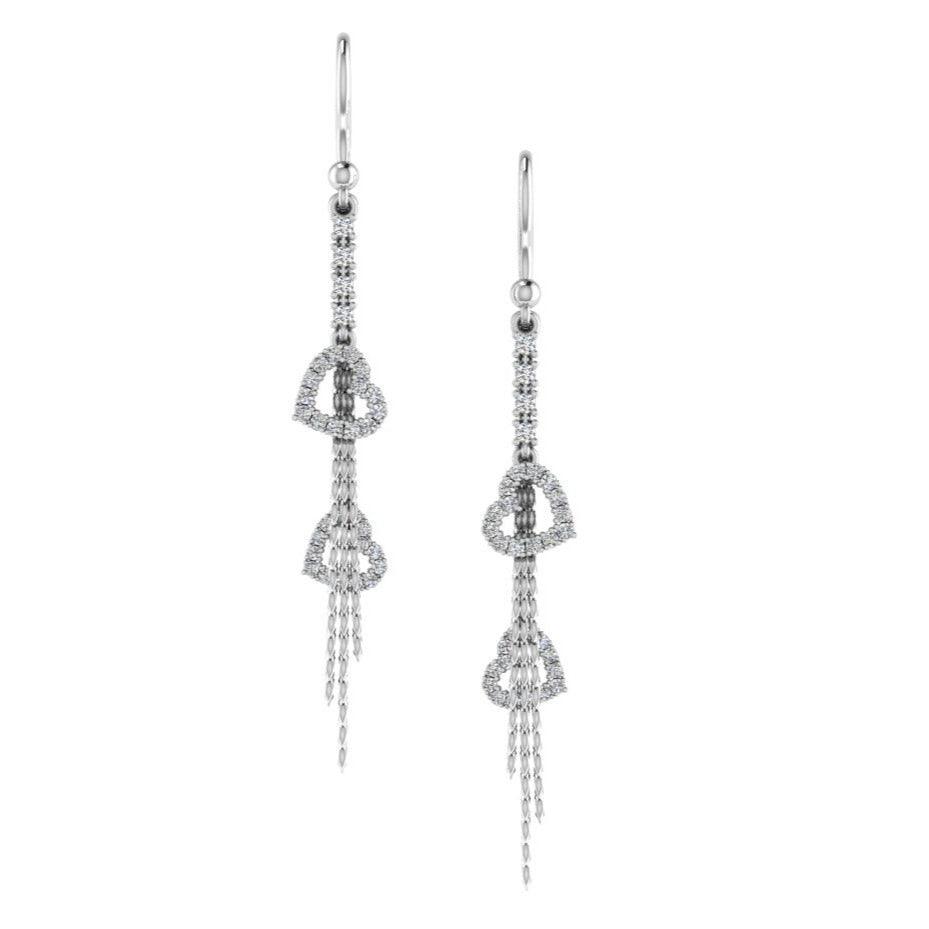 Heart Diamond Drop Earrings 14k White Gold - Thenetjeweler