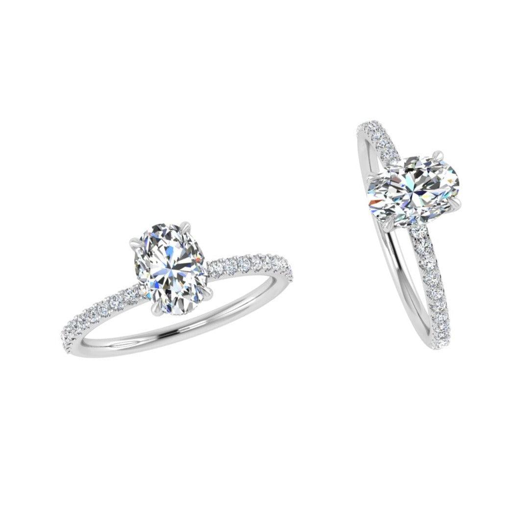 Oval cut solitaire hidden halo diamond engagement ring - Thenetjeweler