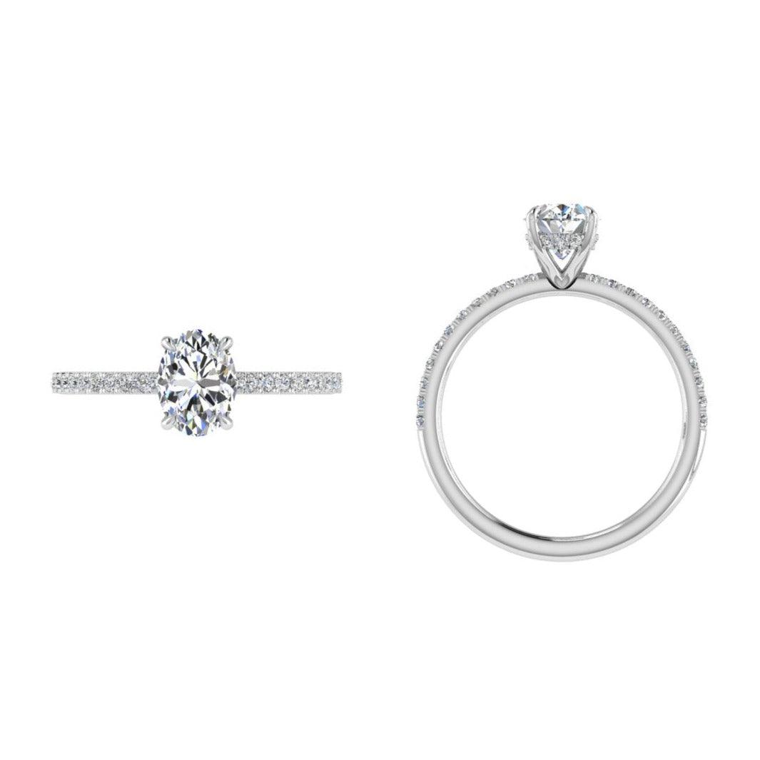 Oval cut solitaire hidden halo diamond engagement ring - Thenetjeweler