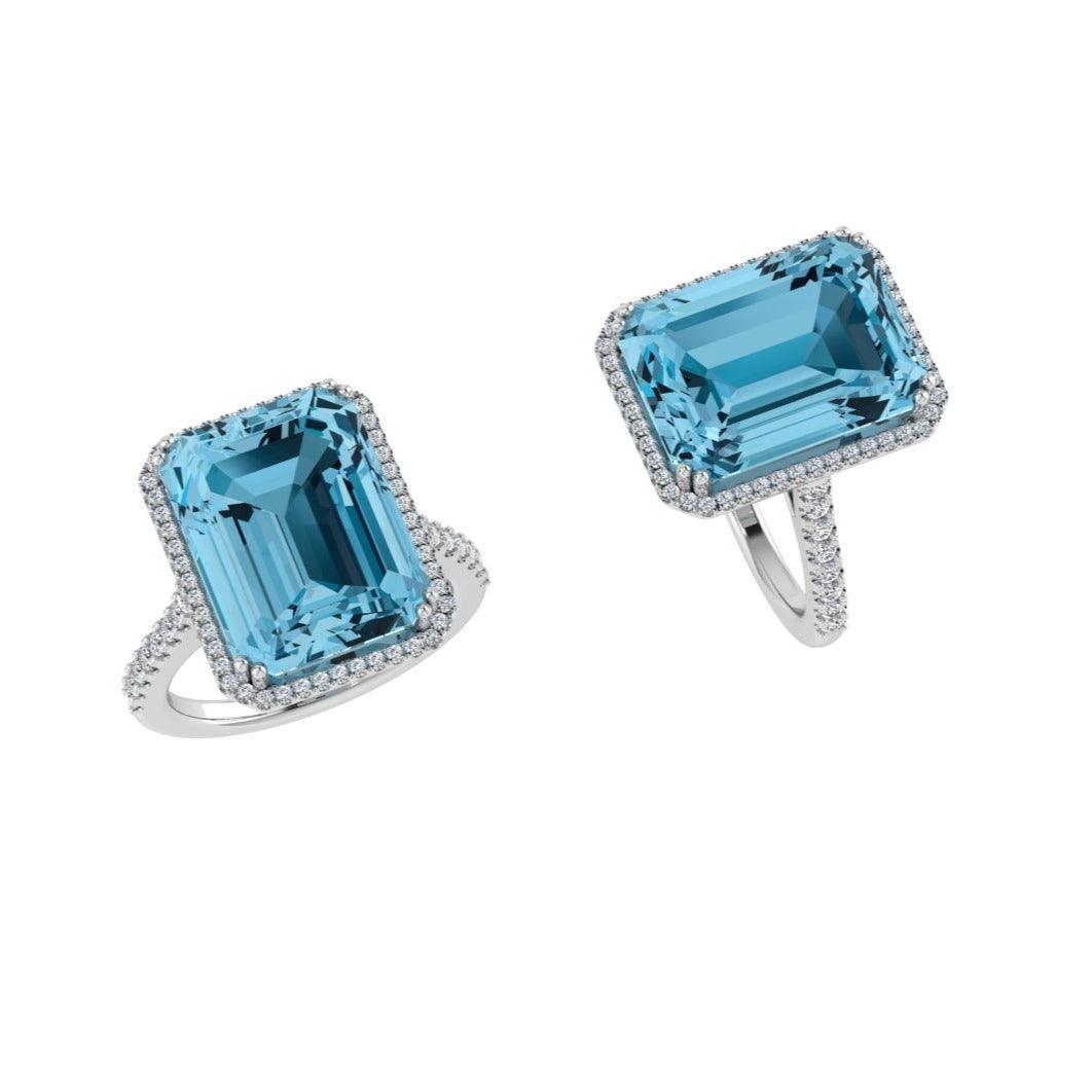 Emerald-Cut Blue Topaz Halo Ring - Thenetjeweler