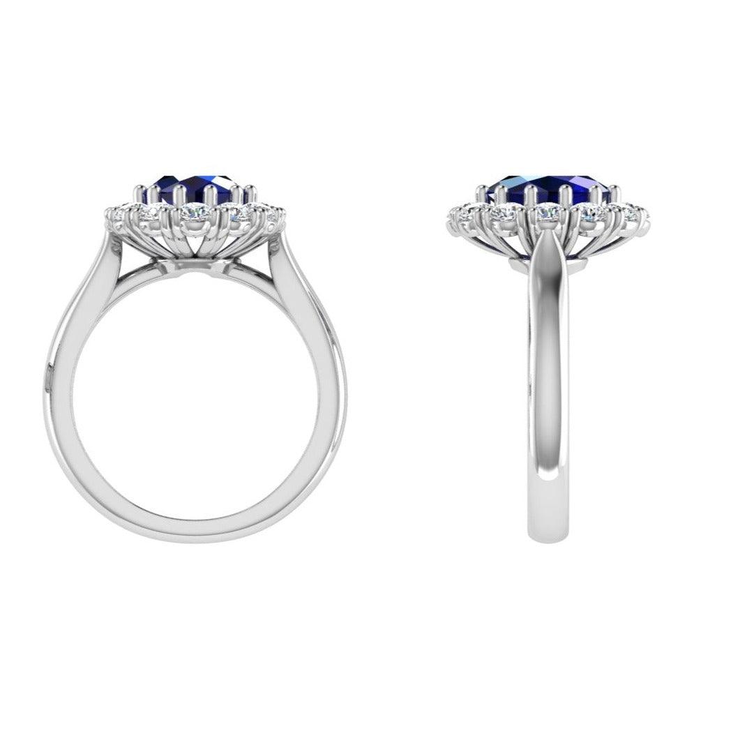 Lab-Grown Oval Sapphire Diamond Halo Ring 14K Gold - Thenetjeweler