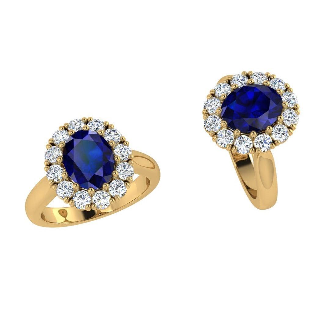 Lab-Grown Oval Sapphire Diamond Halo Ring 14K Gold - Thenetjeweler