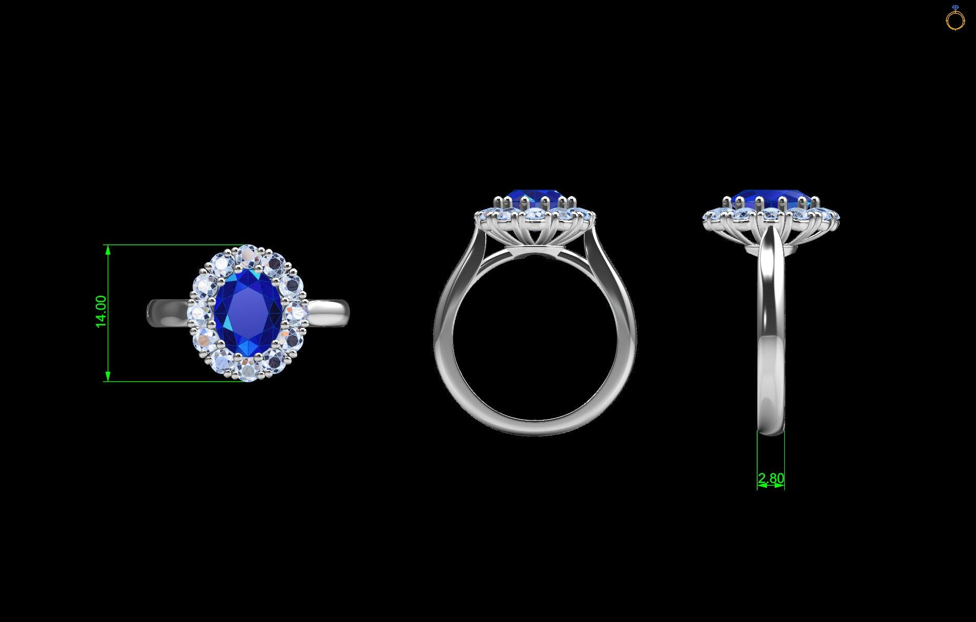 Lab-Grown Oval Sapphire Diamond Halo Ring 14K Gold - Thenetjeweler