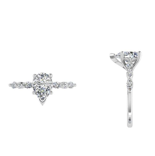 Pear Diamond Ring with Marquise and Round Side Stones - Thenetjeweler