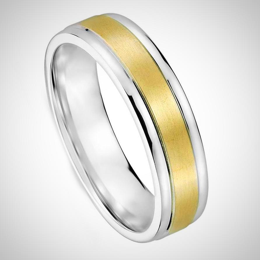 Two Tone Wedding Ring Comfort Fit Band 14k White and Yellow Gold 6 mm - Thenetjeweler