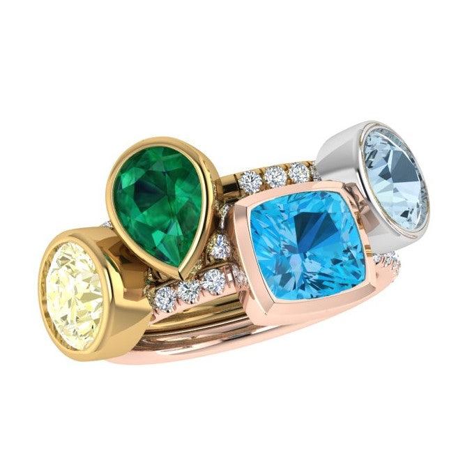 Birthstone and Diamonds Stacking Rings Multi Gold - Thenetjeweler