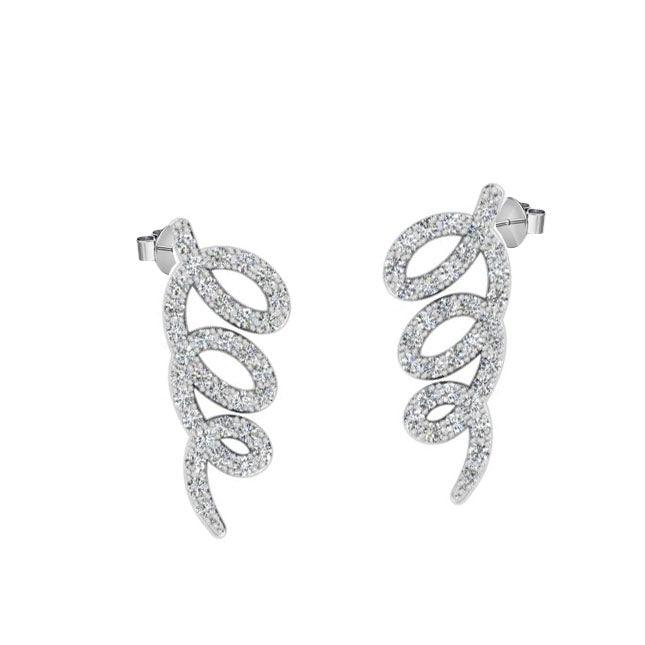 Diamond Swirl Climber Earrings 14K White Gold - Thenetjeweler