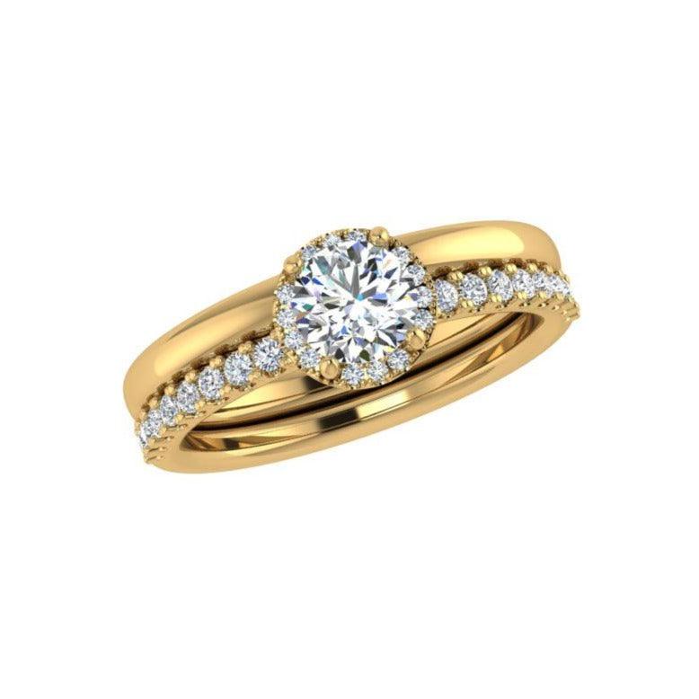 Round Diamond Halo Engagement Ring and Wedding Band - Thenetjeweler