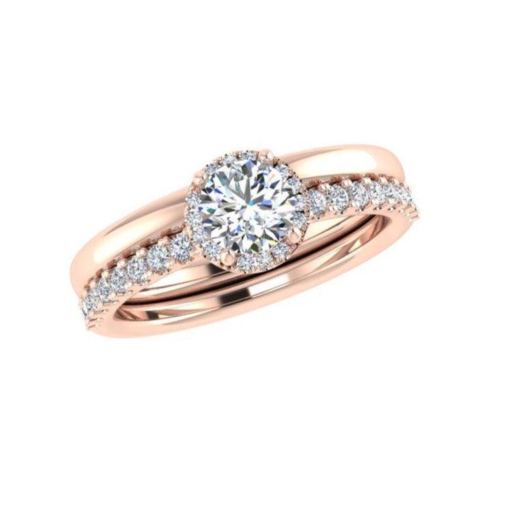 Round Diamond Halo Engagement Ring and Wedding Band - Thenetjeweler