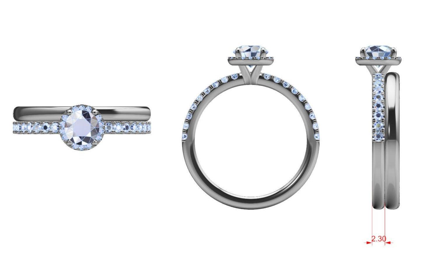 Round Diamond Halo Engagement Ring and Wedding Band - Thenetjeweler