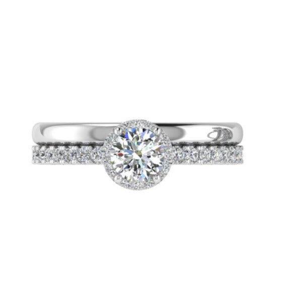 Round Diamond Halo Engagement Ring and Wedding Band - Thenetjeweler