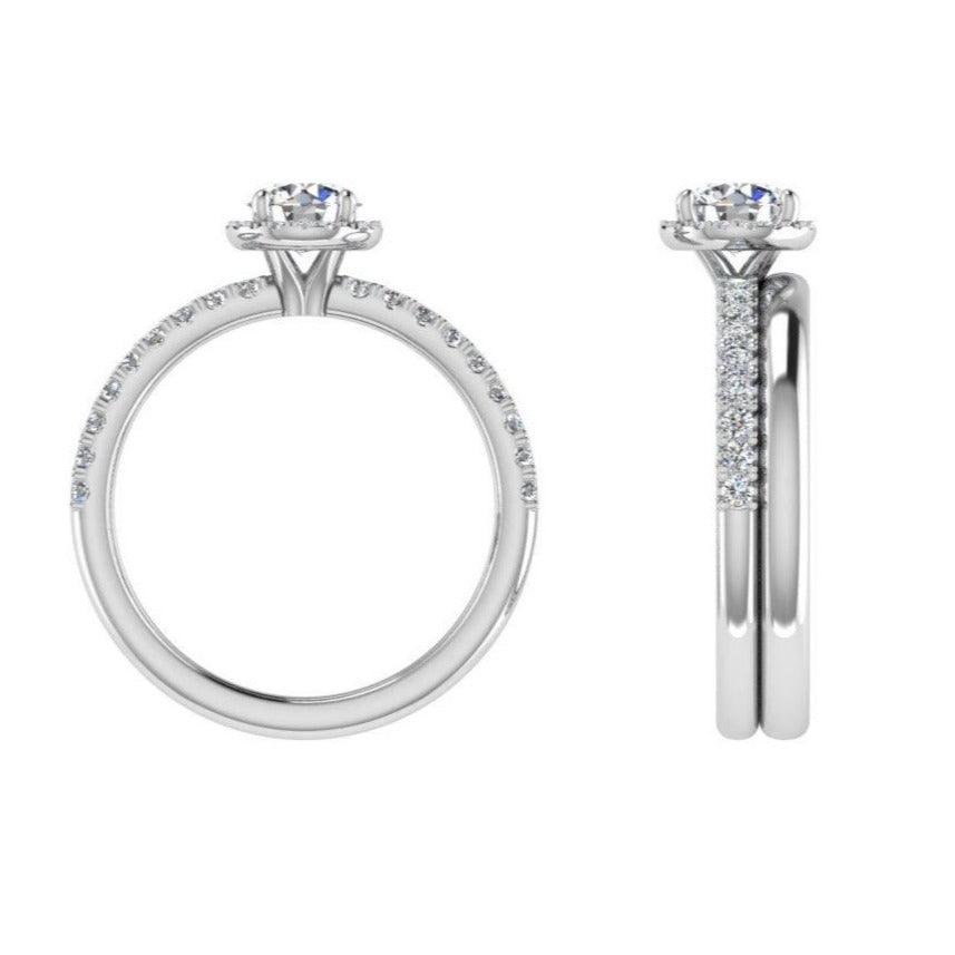 Round Diamond Halo Engagement Ring and Wedding Band - Thenetjeweler