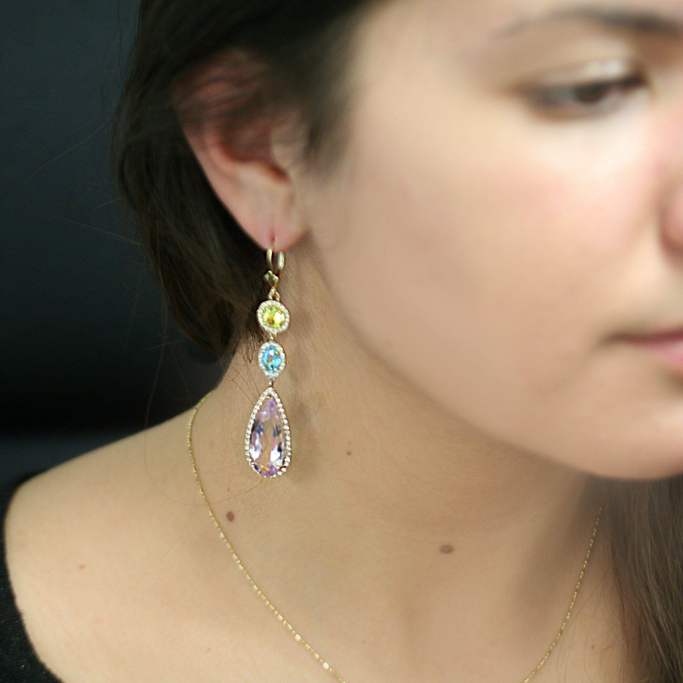 GMulti Gemstone and Diamond Drop Earrings - Thenetjeweler