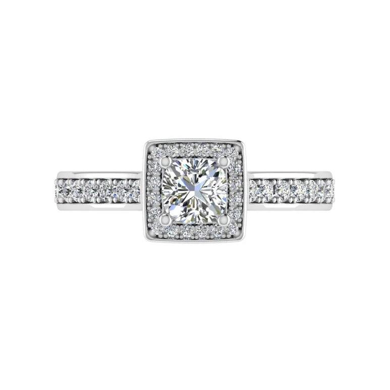 Princess-Cut Halo Diamond Engagement Ring 18k White Gold - Thenetjeweler