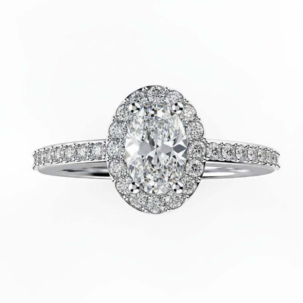 Oval Diamond Halo Engagement Ring 18K White Gold (0.36 ct. tw.) - Thenetjeweler