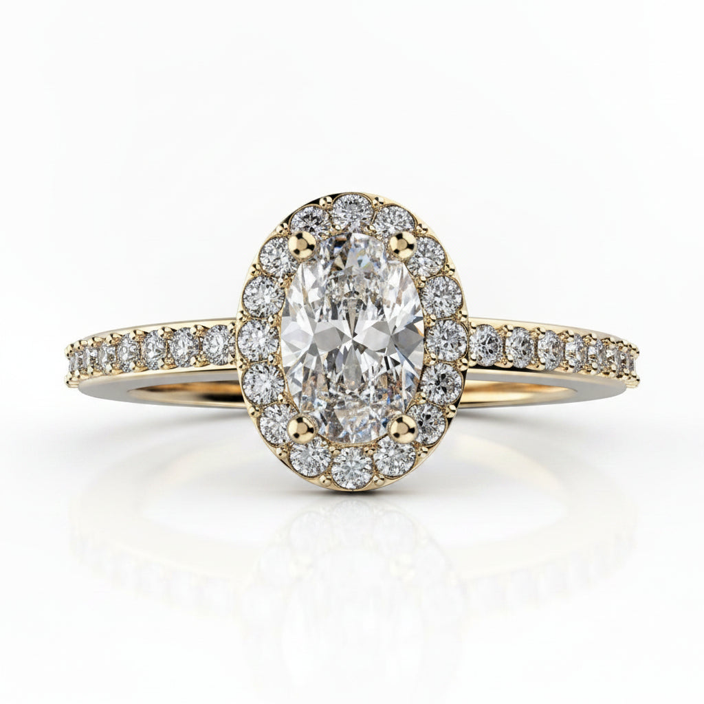 Oval Diamond Halo Engagement Ring 18K yellow Gold (0.36 ct. tw.) - Thenetjeweler