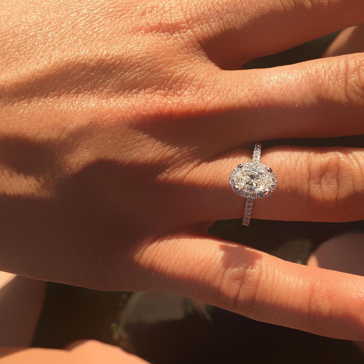 Oval Diamond Halo Engagement Ring with Side Stones 18K White Gold - Thenetjeweler