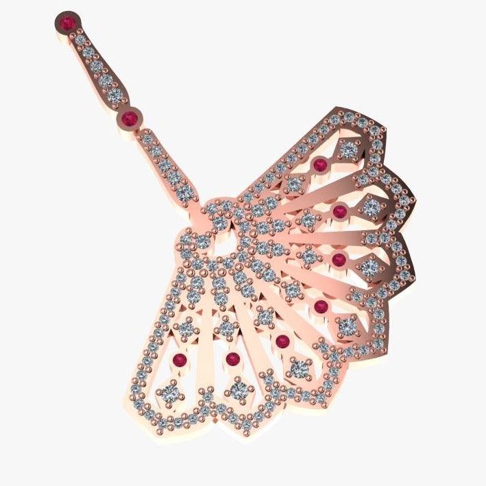 Ruby and Diamond Hand Fan Pendant With Chain - Thenetjeweler