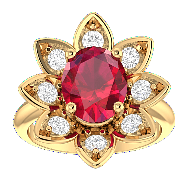 14K Yellow Gold Ruby and Diamond Flower Ring - Thenetjeweler