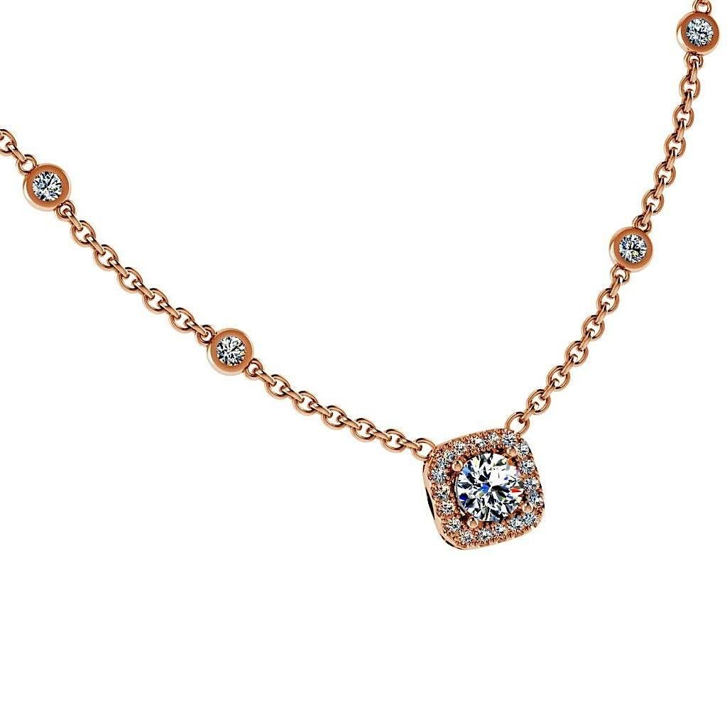 Cushion Halo Diamonds By The Yard Necklace 18K Gold - Thenetjeweler