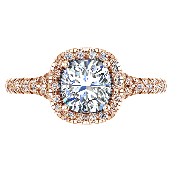 Cushion Cut Diamond Halo Engagement Ring with Side Stones - Thenetjeweler