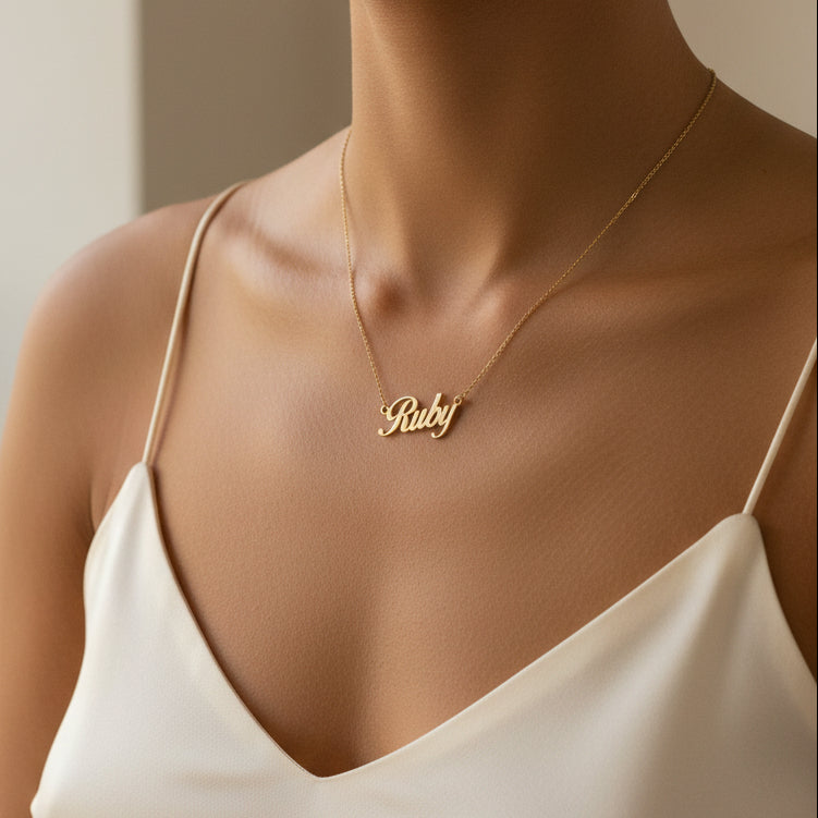 Name Necklace Gold Ruby - Thenetjeweler