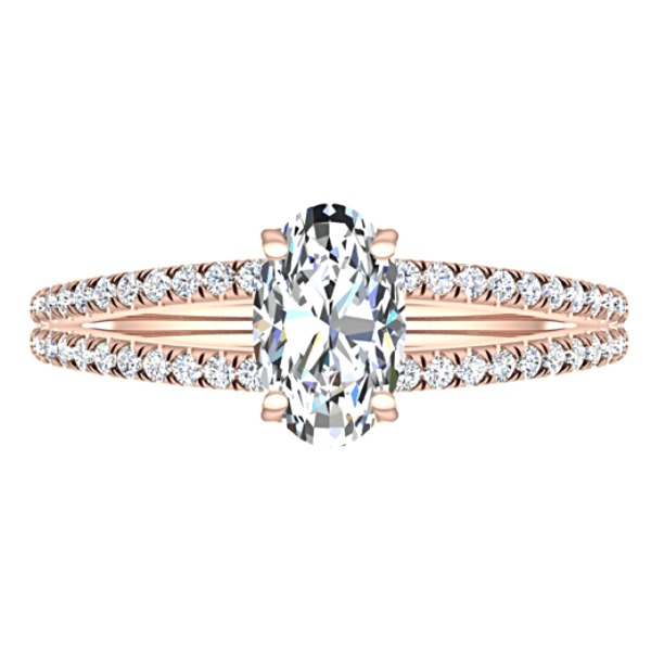 Diamond Oval Split Shank Engagement Ring 18K Pink Gold Setting - Thenetjeweler