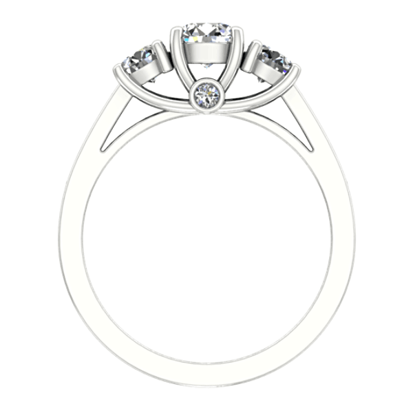 Round Three Stone Engagement Ring with Side Stones 18K White Gold - Thenetjeweler