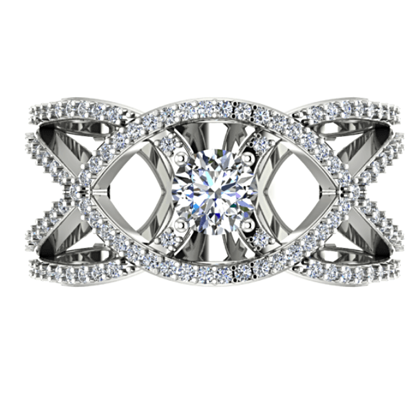 Round Diamond Ring Twisted Band with Sides Stones 18K White Gold Setting - Thenetjeweler
