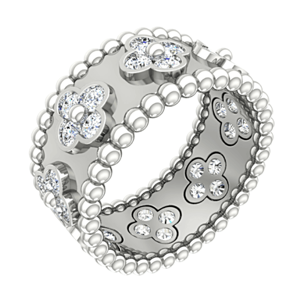 Flower Design Diamond Ring with Sphere Band 18K White Gold - Thenetjeweler