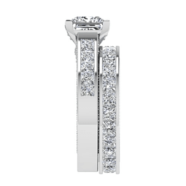 Princess Diamond Engagement and Eternity Ring Set 18K White Gold - Thenetjeweler