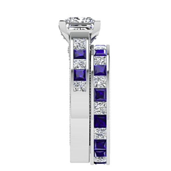 Princess Diamond Engagement and Eternity Ring Set 18K White Gold - Thenetjeweler