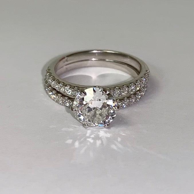 Round Diamond Side Stone Engagement Ring & Eternity Band Set - Thenetjeweler