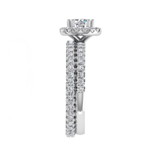 Halo Diamond Engagement Ring & Eternity Band Set 18K Gold - Thenetjeweler